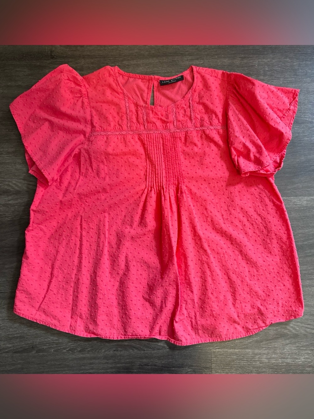 Lane Bryant Coral Pink Swiss Dot Pintuck Short Sleeve Blouse
